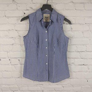 Izod Blue Gingham Sleeveless Top, Size Small